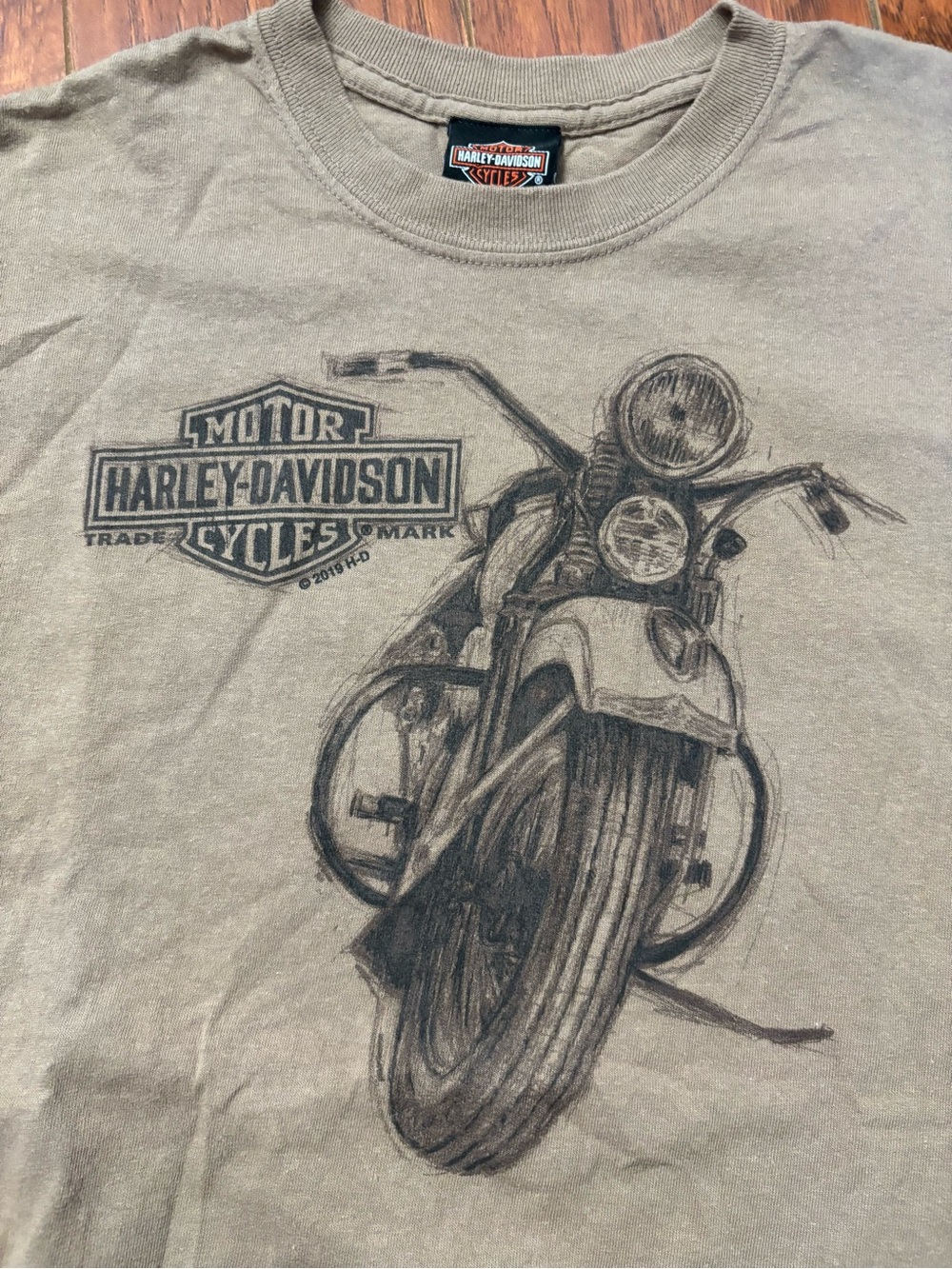 Harley-Davidson Men's Tan Graphic Motorcycle Tee with Front Bike Art brand new